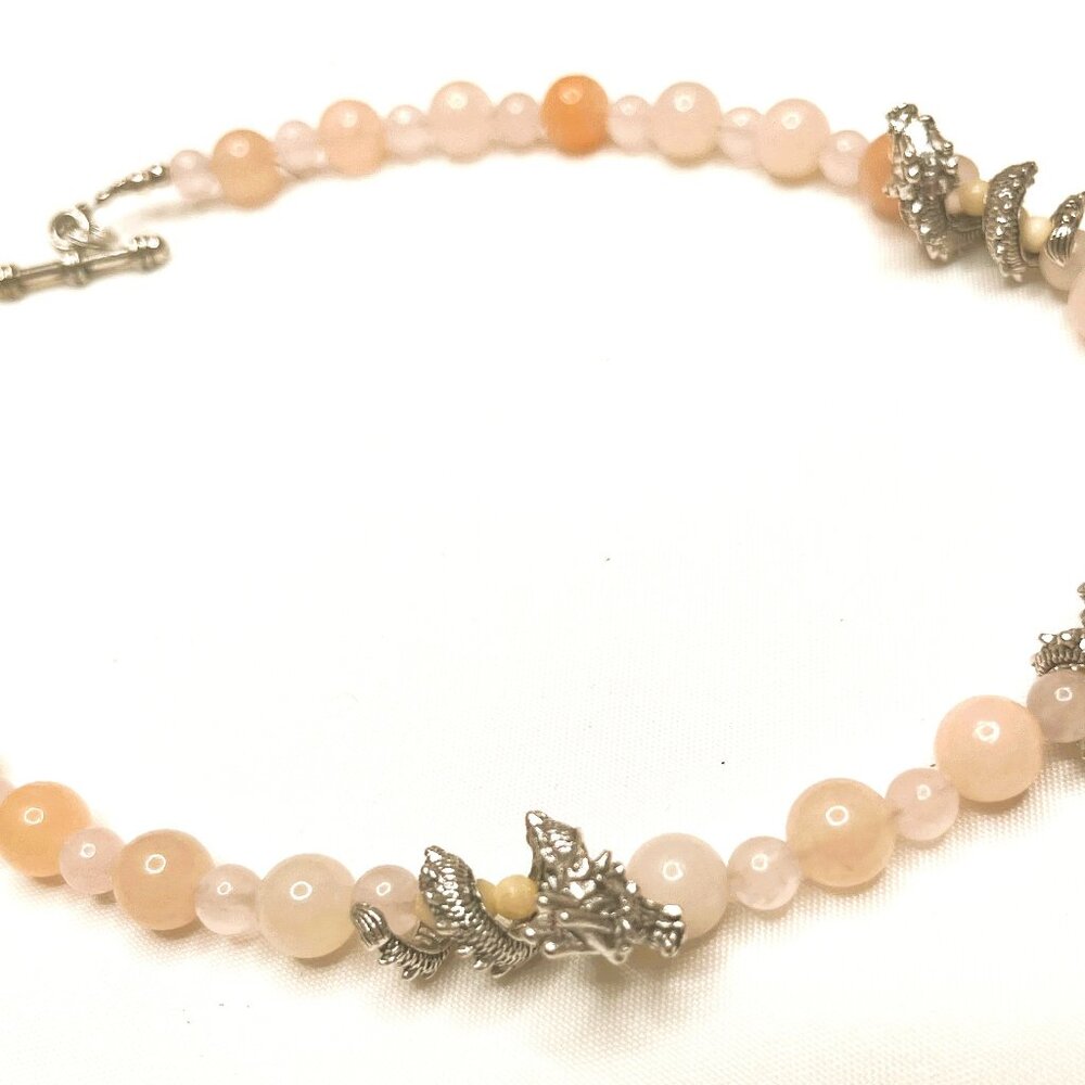 ✨ NWT Handmade Dragon Necklace – Rose Quartz & Peach Moonstone | My Original Des